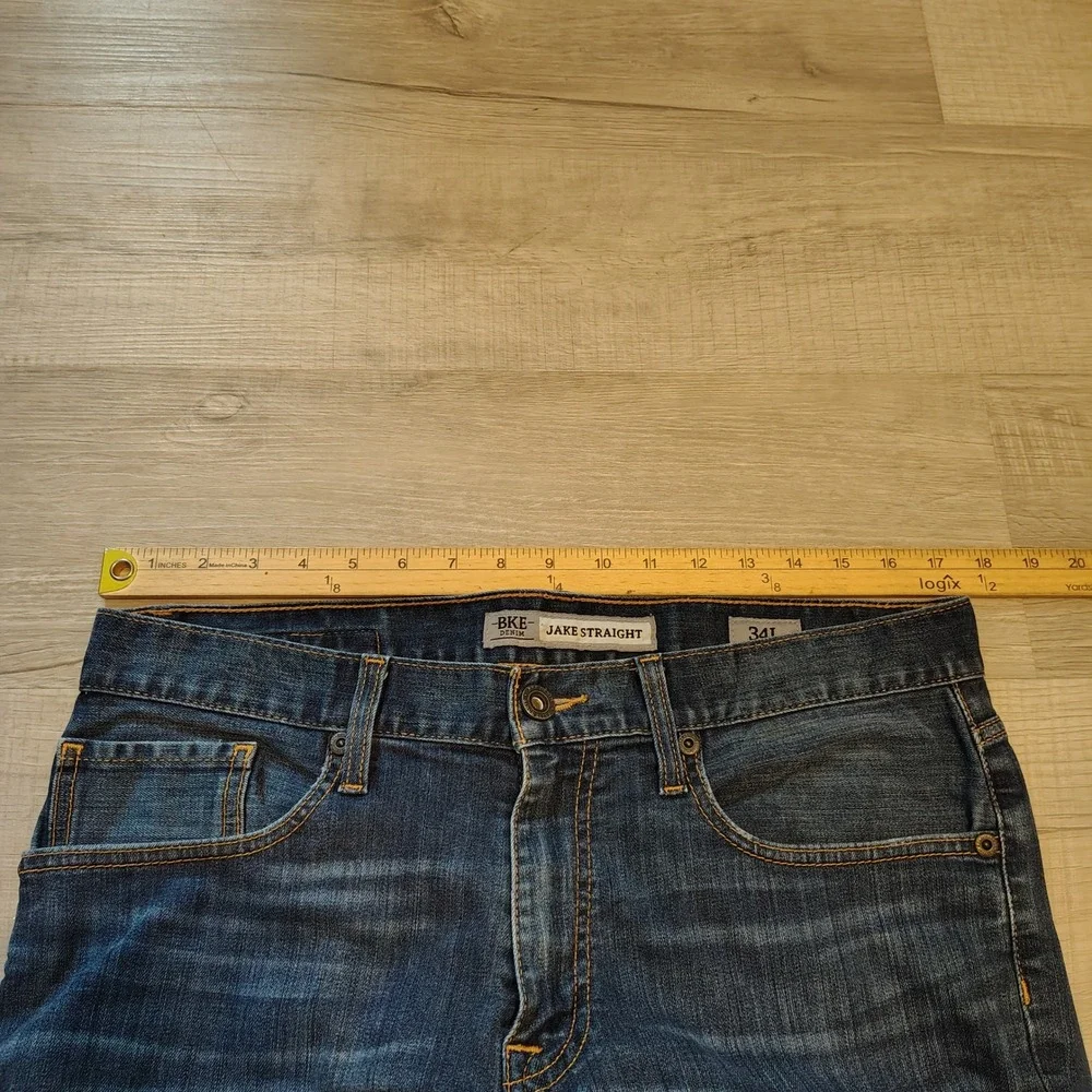 BKE Denim Jake Straight Mens Dark Wash Blue Jeans 34L Stretch Straight Leg